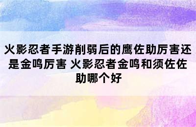 火影忍者手游削弱后的鹰佐助厉害还是金鸣厉害 火影忍者金鸣和须佐佐助哪个好